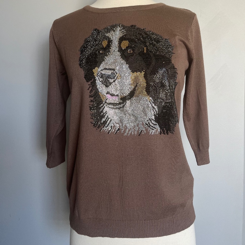 Glenfield Italy Crystal Rhinestone Jeweled Bernese Mountain Dog Animal Top Shirt